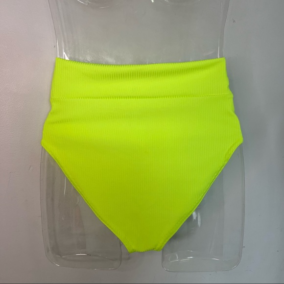 NEW Revamped Ribbed High Rise Bikini Bottoms Front Zip in Neon Yellow Size S - Picture 6 of 6
